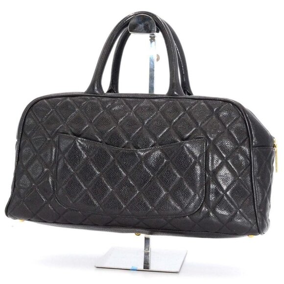 Authentic CHANEL Classic Caviar CC Quilted Large Travel Bowler Duffle Bag Purse - Picture 4 of 13